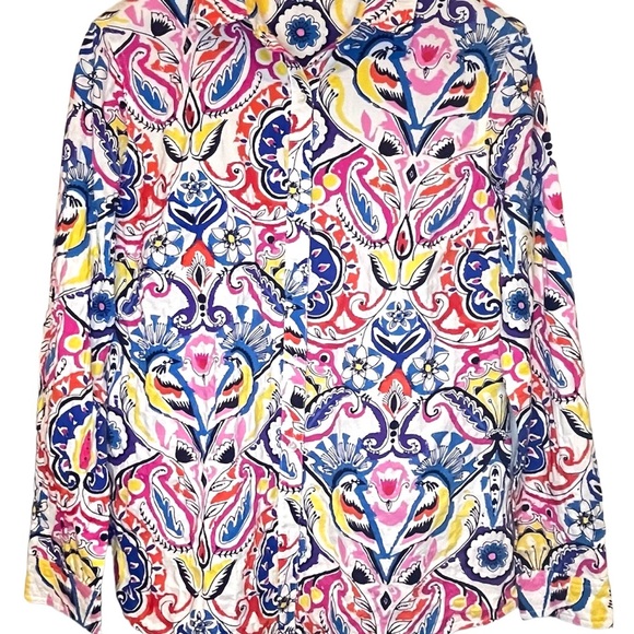 J. McLaughlin Lois Multicolor Paisley Floral Bird Print Women COTTON Shirt   S - Picture 1 of 10